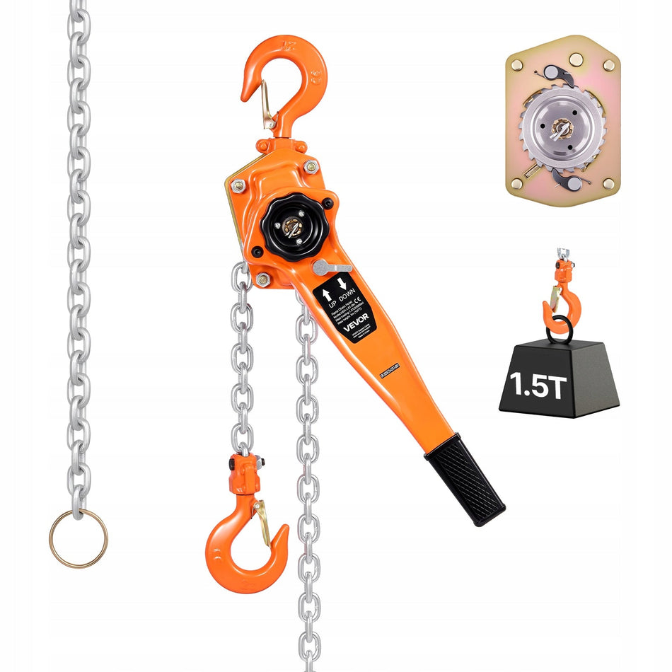 LEVER HOIST VEVOR 1.5T G80 CHAIN DOUBLE PAWL BRAKE 6M STRONG