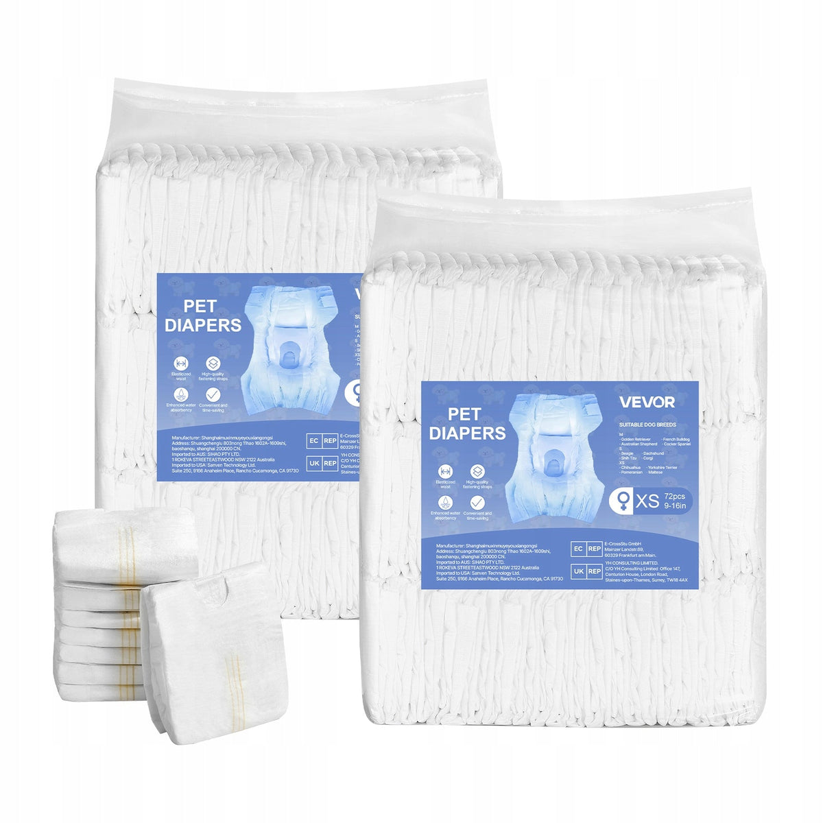 VEVOR DISPOSABLE DOG DIAPERS XS 9-16 INCHES 144 PCS STRONG