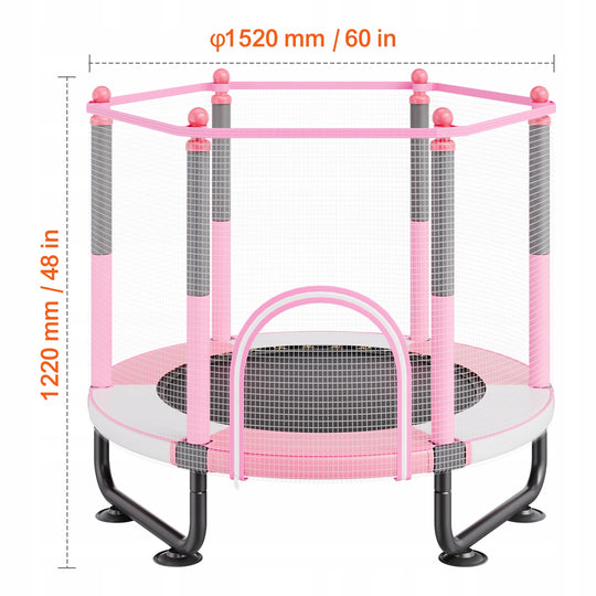 VEVOR KIDS' 60-INCH TRAMPOLINE WITH ENCLOSURE NET AND BASKETBALL HOOP, STURDY AND SAFE