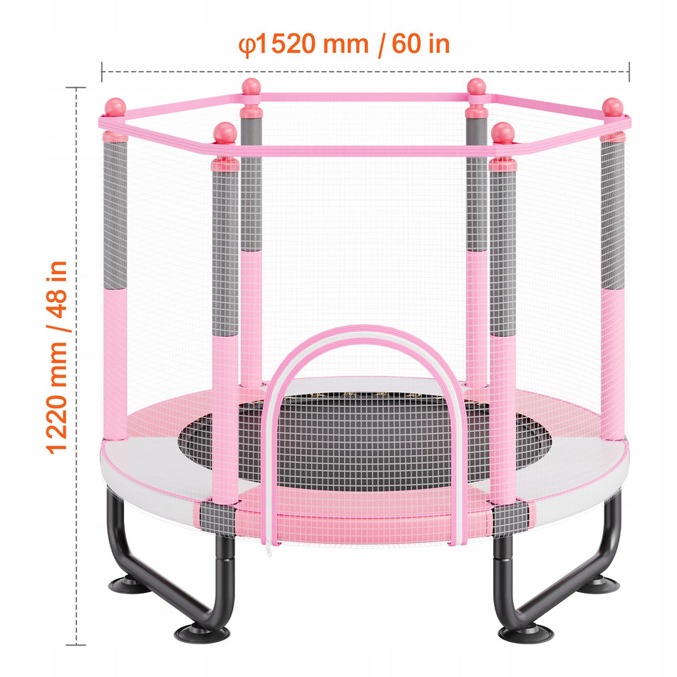 VEVOR KIDS' 60-INCH TRAMPOLINE WITH ENCLOSURE NET AND BASKETBALL HOOP, STURDY AND SAFE