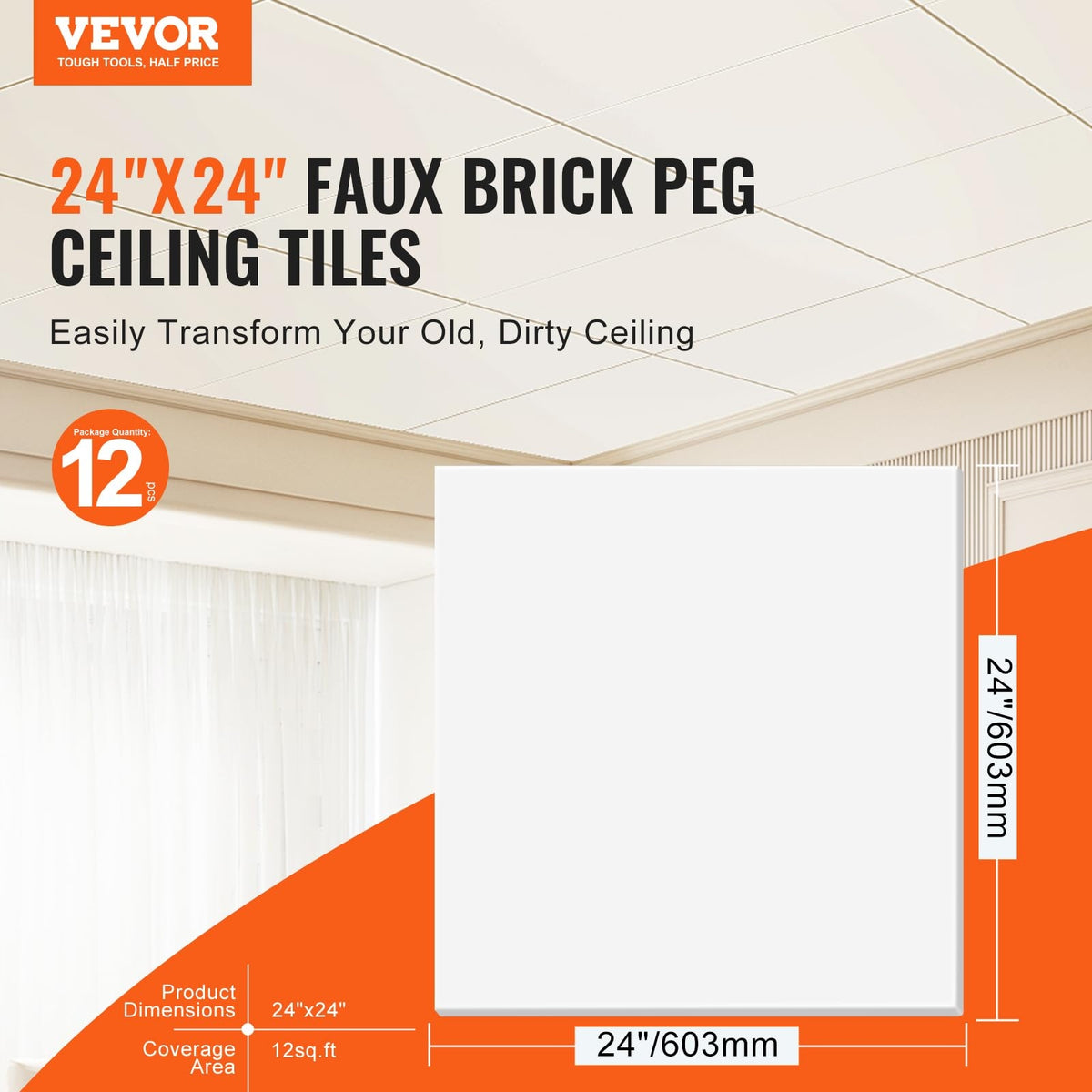 VEVOR CEILING TILES 12 PCS 24X24 INCH PREMIUM PVC FIREPROOF STRONG