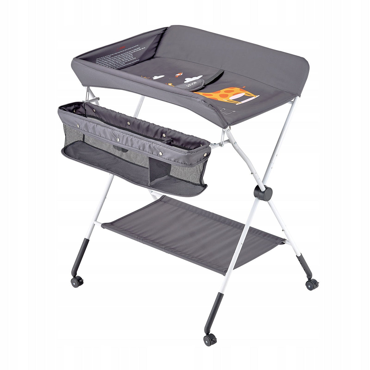 VEVOR FOLDABLE CHANGING TABLE WITH SIDE BASKET, 4-LEVEL HEIGHT ADJUSTABLE