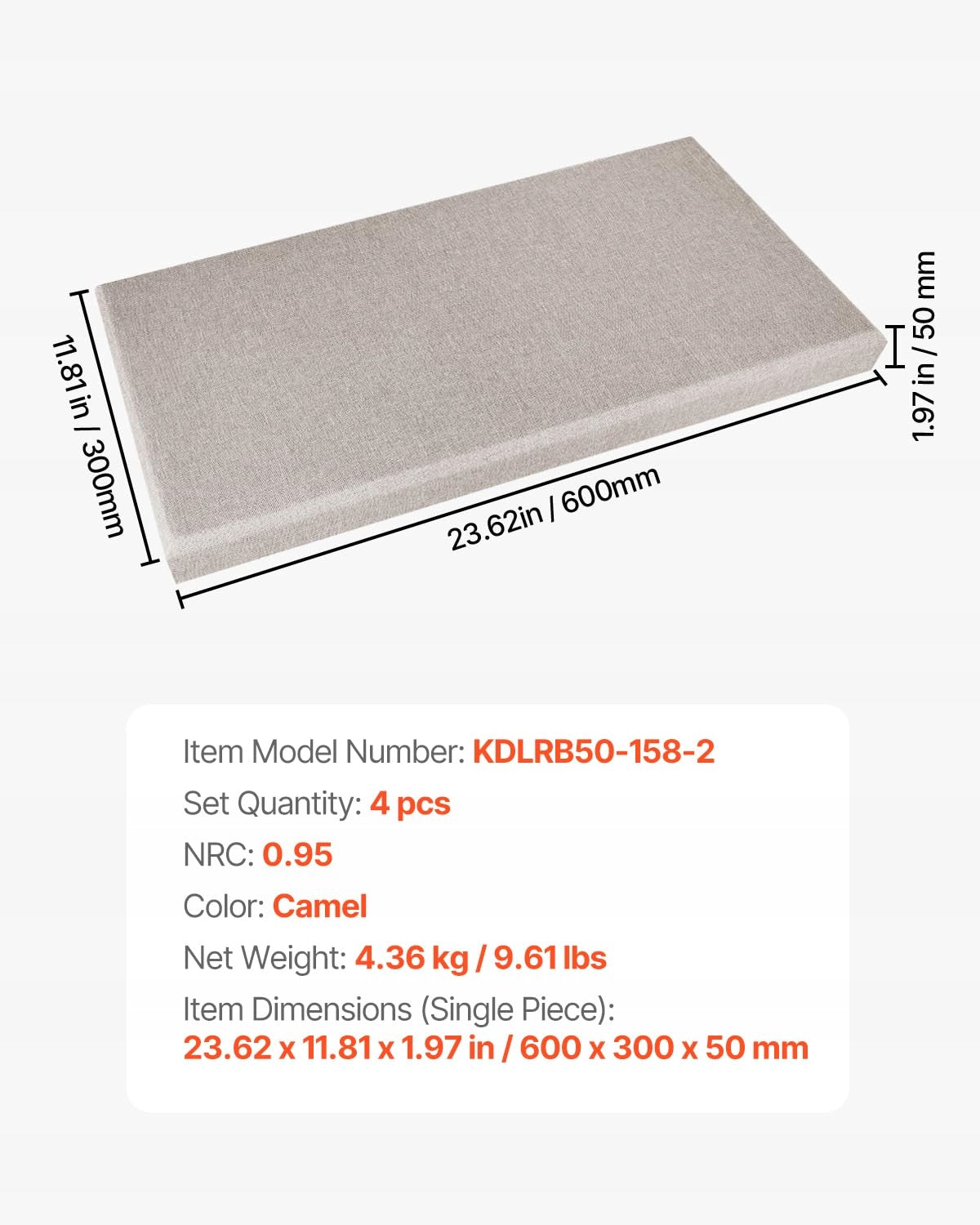VEVOR ACOUSTIC PANELS 4 PIECES 2 INCH 23.6X12 INCHES STRONG SELF-ADHESIVE