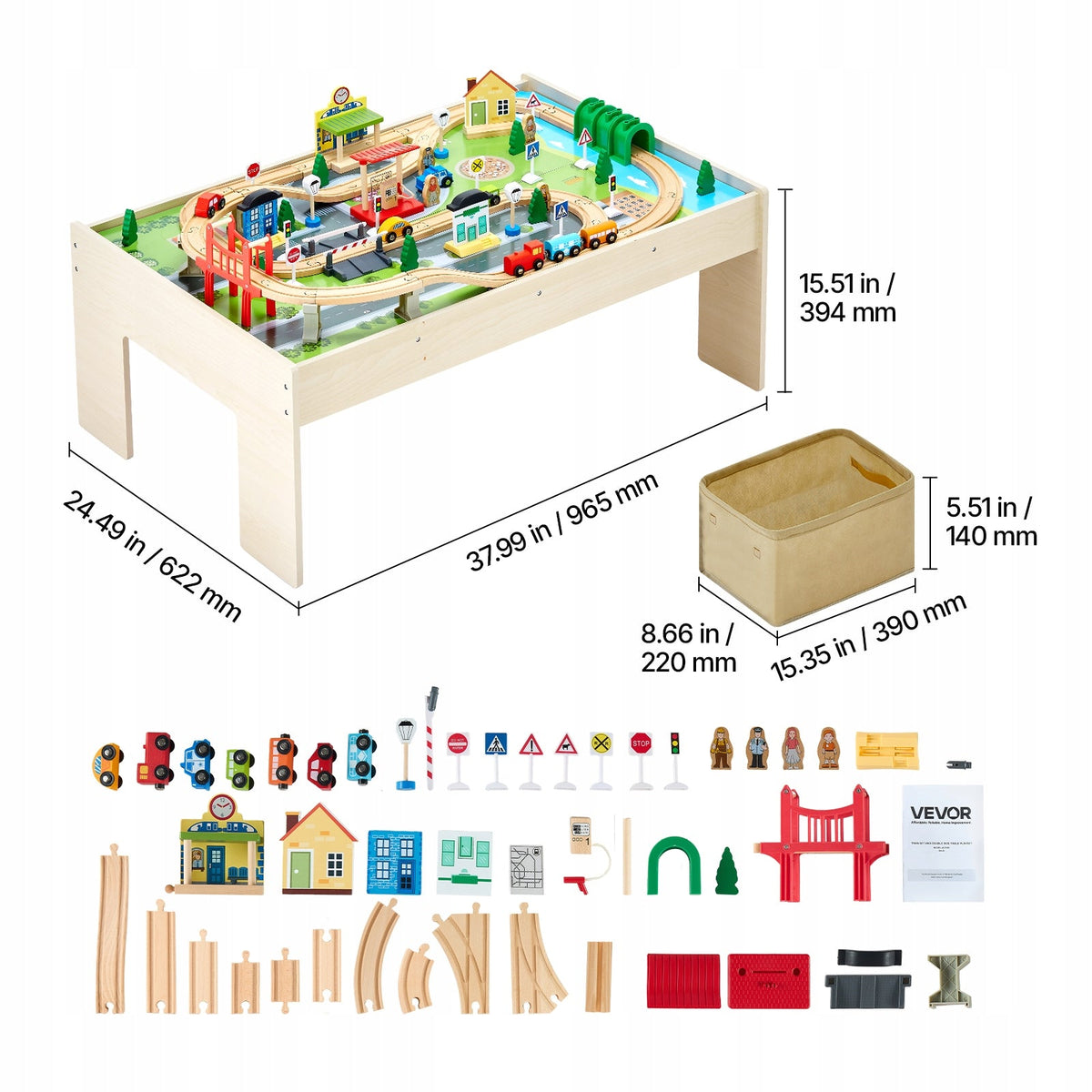 VEVOR WOODEN PLAY TABLE 84 PIECES FOLDABLE BIN STURDY