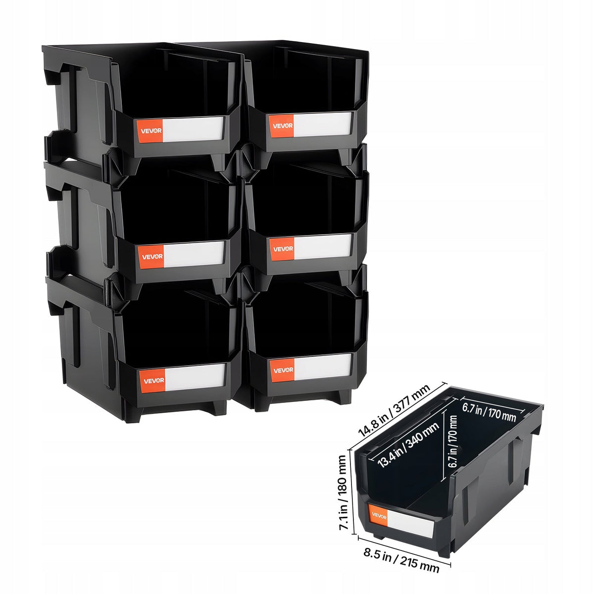 VEVOR PROFESSIONAL STACKABLE BOXES 377X215X180 MM 6 PIECES