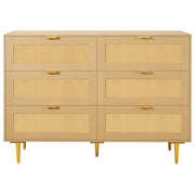 SOLID RATTAN DRESSER VEVOR 6 DRAWERS METAL HANDLES LEGS NATURAL