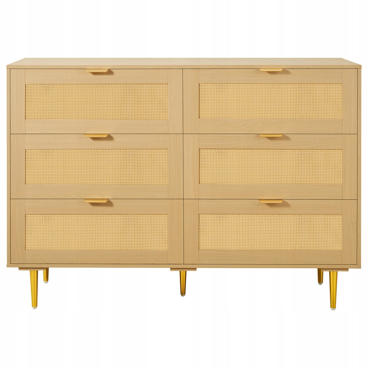 SOLID RATTAN DRESSER VEVOR 6 DRAWERS METAL HANDLES LEGS NATURAL