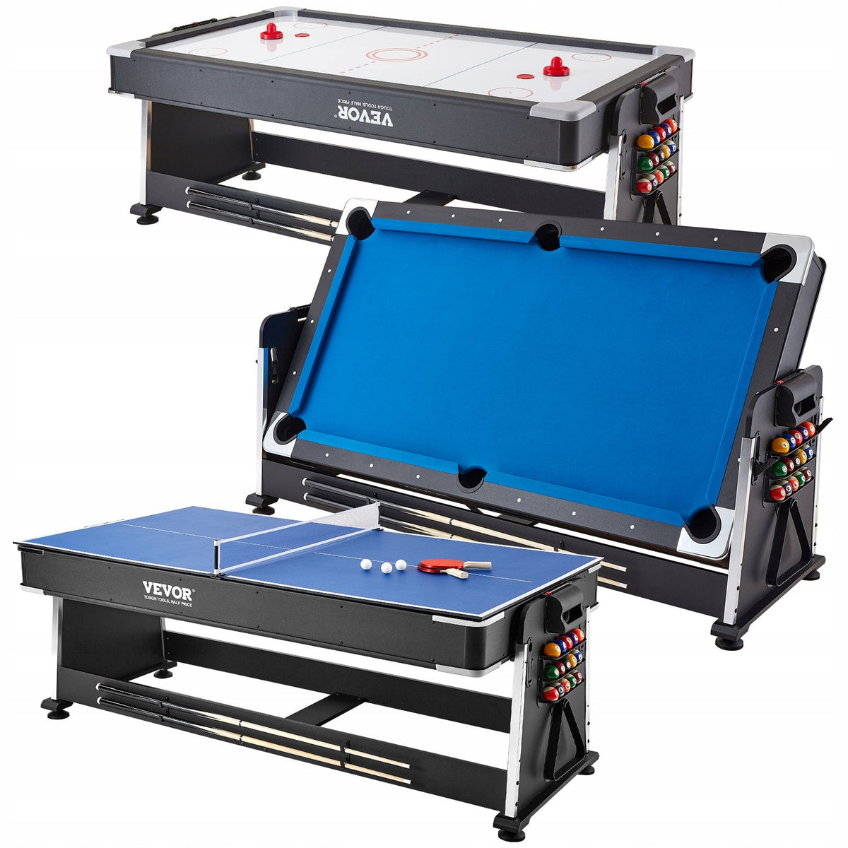 VEVOR 3-IN-1 MULTIFUNCTIONAL ROTARY BILLIARDS HOCKEY PING PONG TABLE PREMIUM