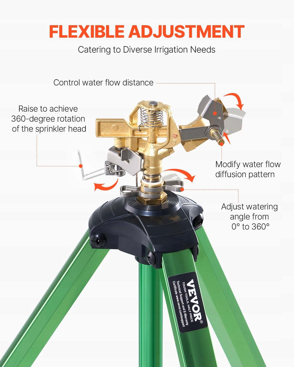 VEVOR TELESCOPIC SPRINKLER TRIPOD 2 PCS BRASS HEAD 360 ADJUSTMENT