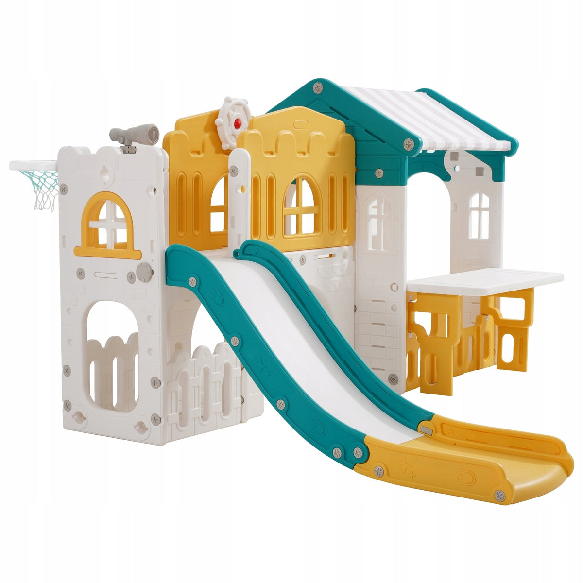 VEVOR GARDEN PLAYHOUSE FOR CHILDREN WITH SLIDE AND BASKETBALL HOOP HDPE