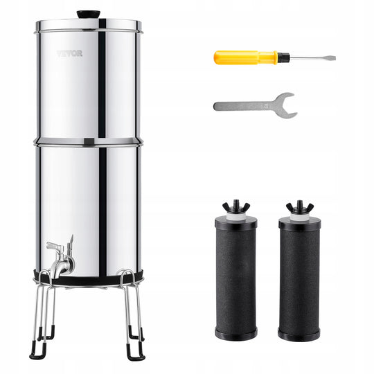 VEVOR PREMIUM GRAVITY-FED WATER FILTER SYSTEM 2.25G STAINLESS STEEL