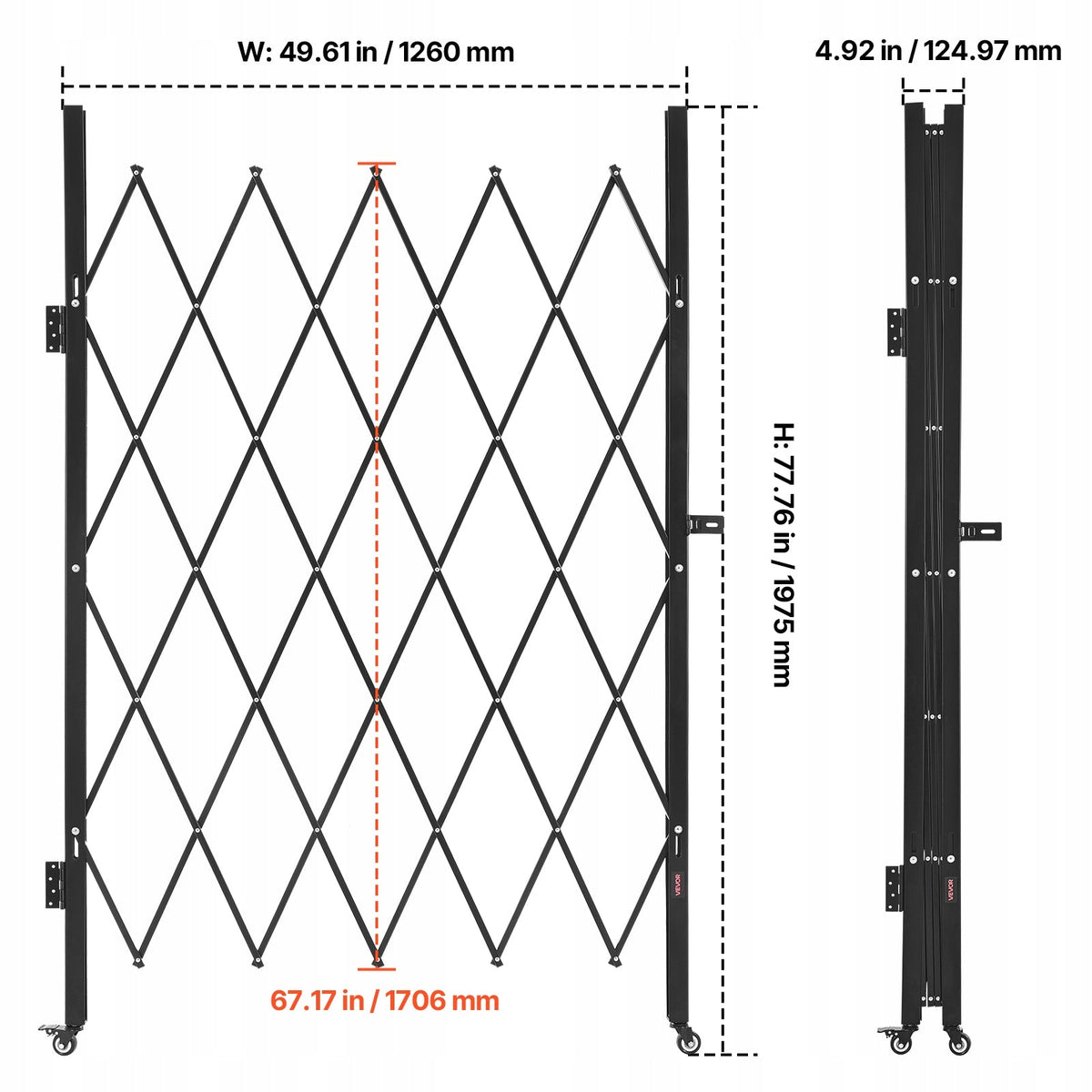 VEVOR FOLDING SECURITY GATE BEST PADLOCK WHEELS 126X198CM