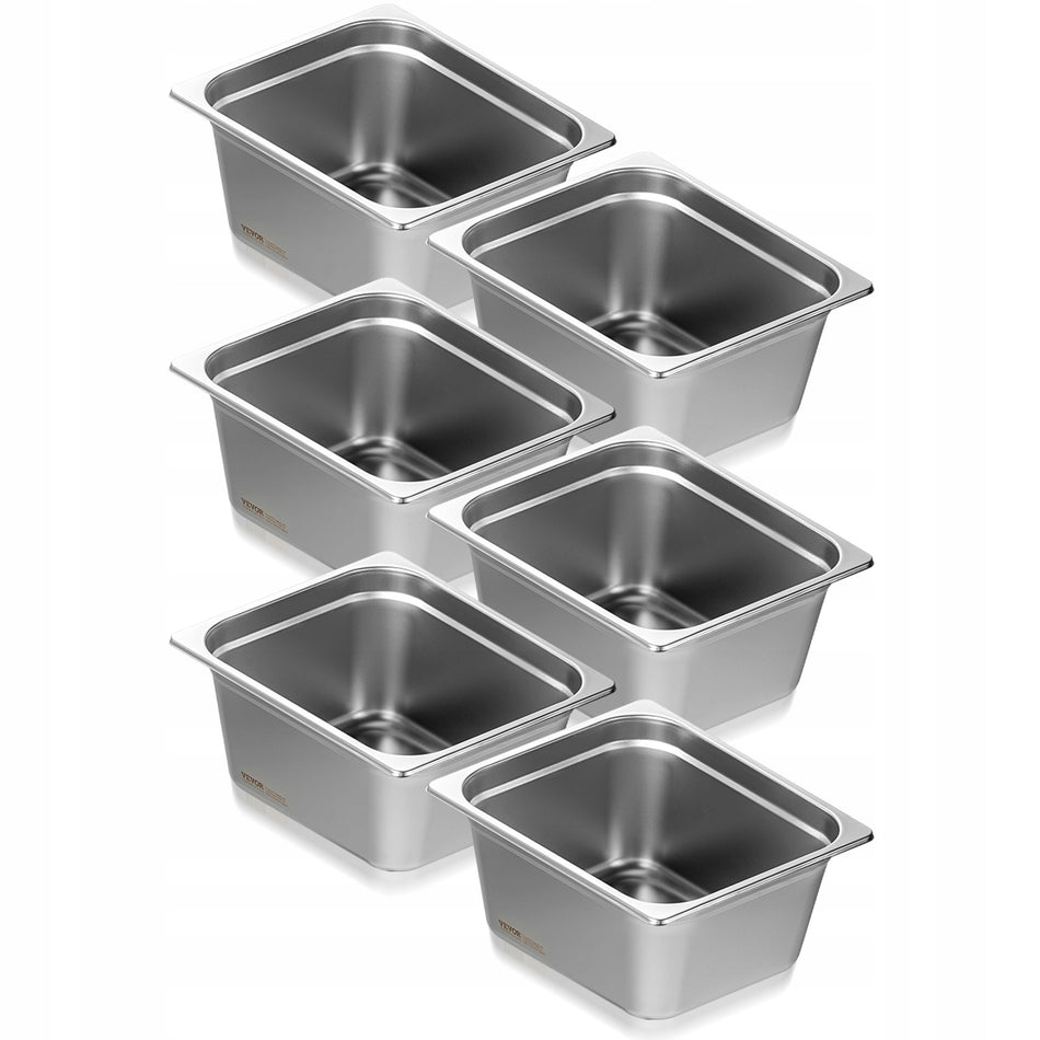 VEVOR 6X GASTRONORM CONTAINER 1/2 STAINLESS STEEL 0.8MM STRONG AND DURABLE