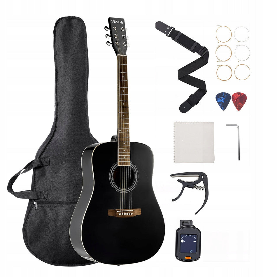 VEVOR 41 IN DREADNOUGHT ACOUSTIC GUITAR STARTER KIT BLACK
