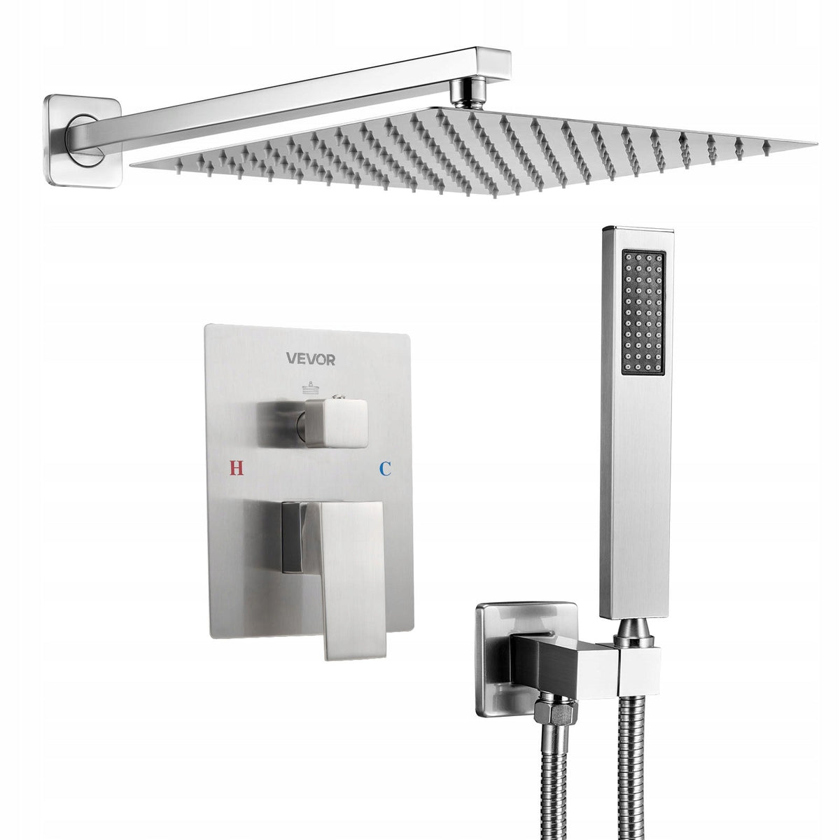 VEVOR PROFESSIONAL SHOWER FAUCET WITH 12-INCH SQUARE RAIN SHOWER HEAD