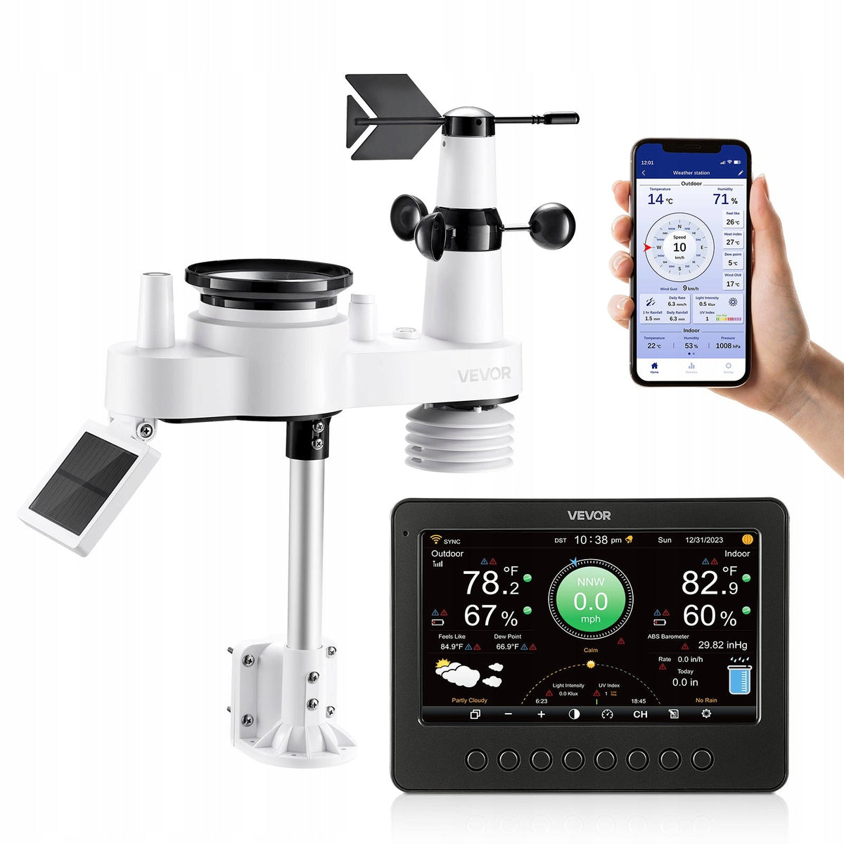 VEVOR PROFESSIONAL 7-IN-1 WI-FI WEATHER STATION WITH 7-INCH TFT DISPLAY