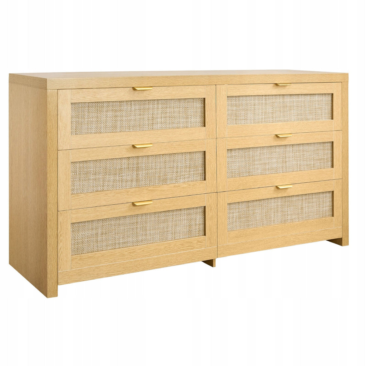 PREMIUM VEVOR RATTAN CHEST OF DRAWERS 6 DRAWERS METAL HANDLES NATURAL WOOD