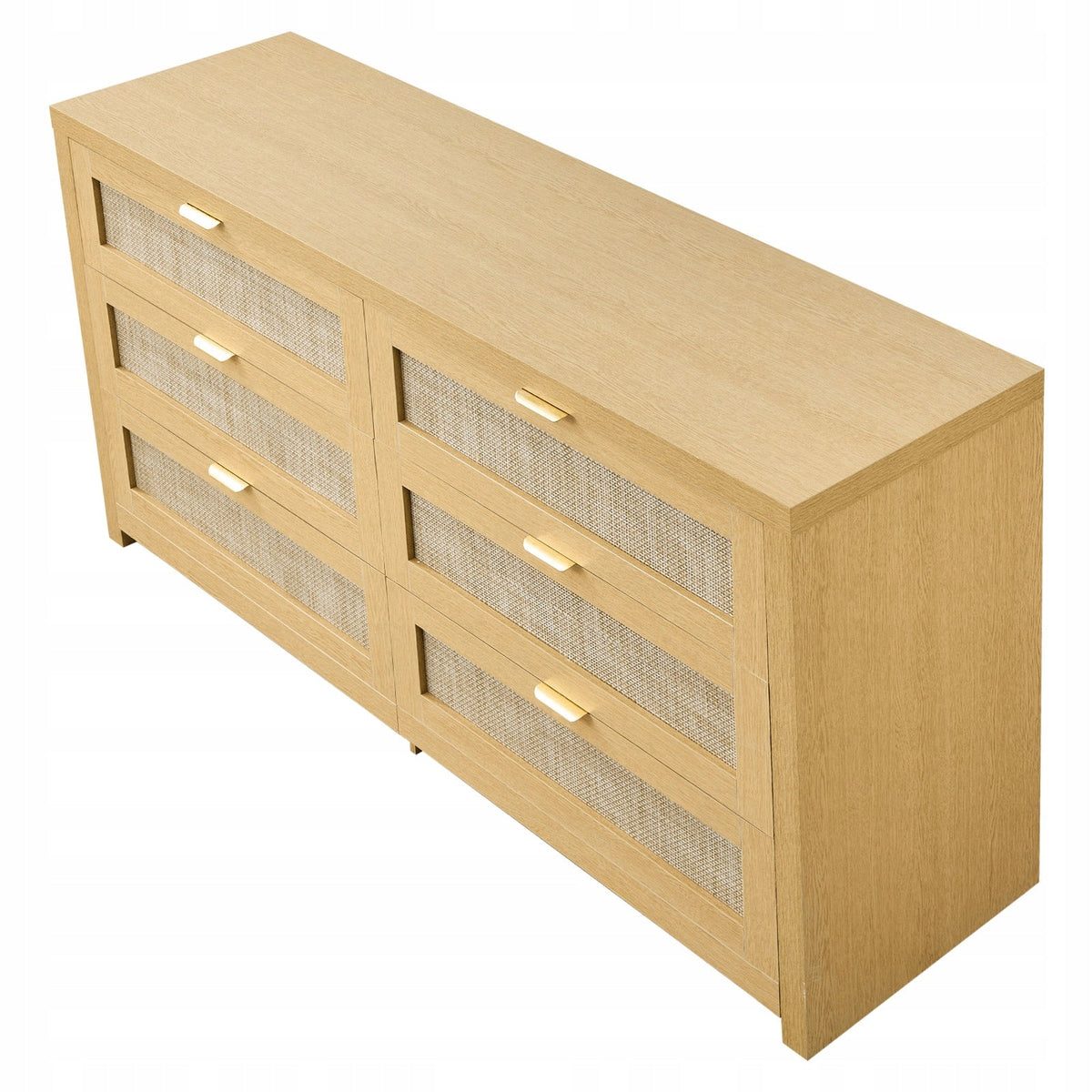 PREMIUM VEVOR RATTAN CHEST OF DRAWERS 6 DRAWERS METAL HANDLES NATURAL WOOD