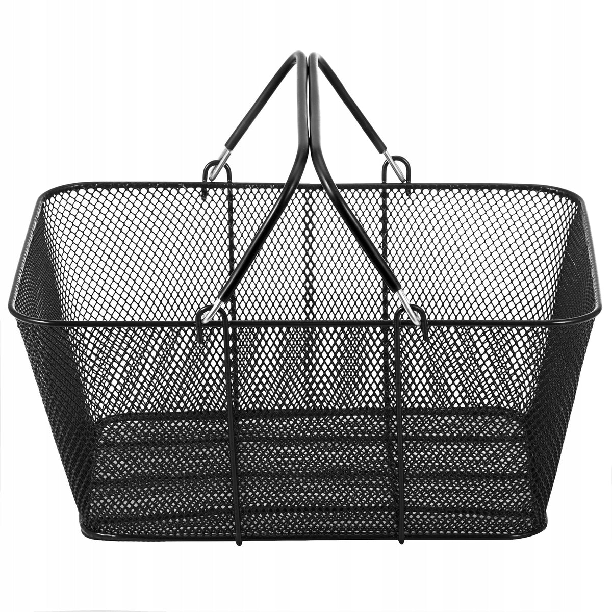 VEVOR HEAVY-DUTY BLACK METAL SHOPPING BASKETS, 12 PCS, WITH HANDLES AND STAND