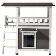 VEVOR TWO-TIER WOODEN CAT HOUSE WITH BALCONY AND STAIRS FOR