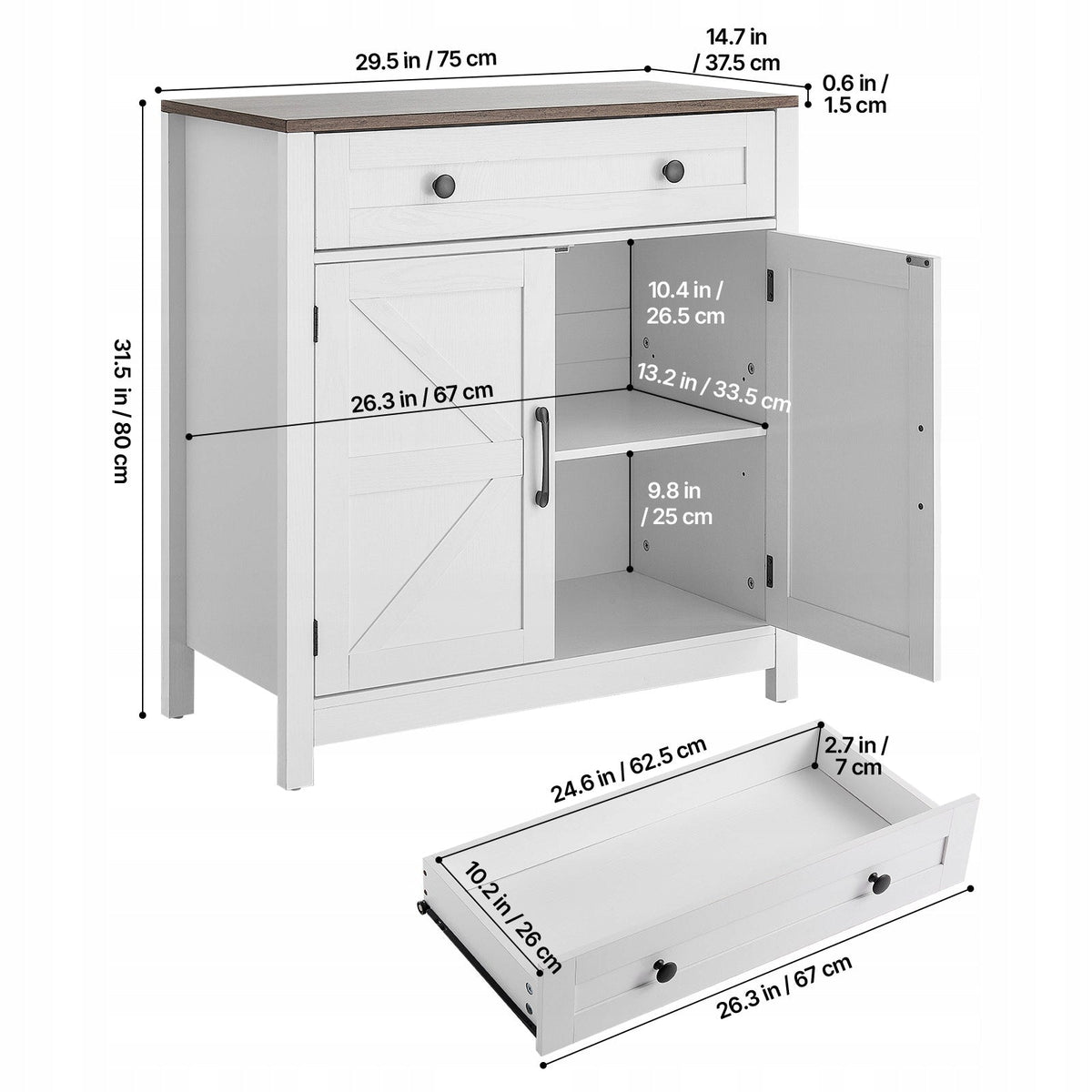 VEVOR RUSTIC KITCHEN CABINET WITH DRAWERS AND MAGNETIC DOORS