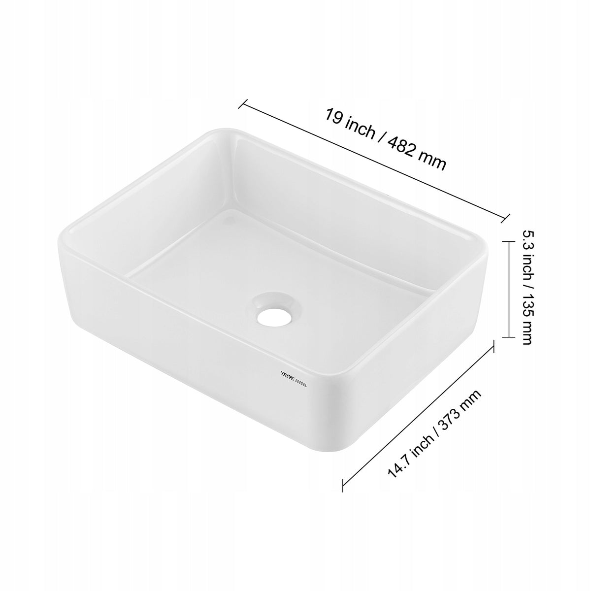 VEVOR RECTANGULAR CERAMIC COUNTERTOP BASIN 482X373X135 MM MODERN