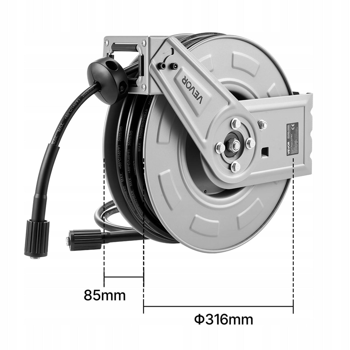 VEVOR 19.8M X 6.35MM STEEL PRESSURE WASHER HOSE REEL HEAVY DUTY