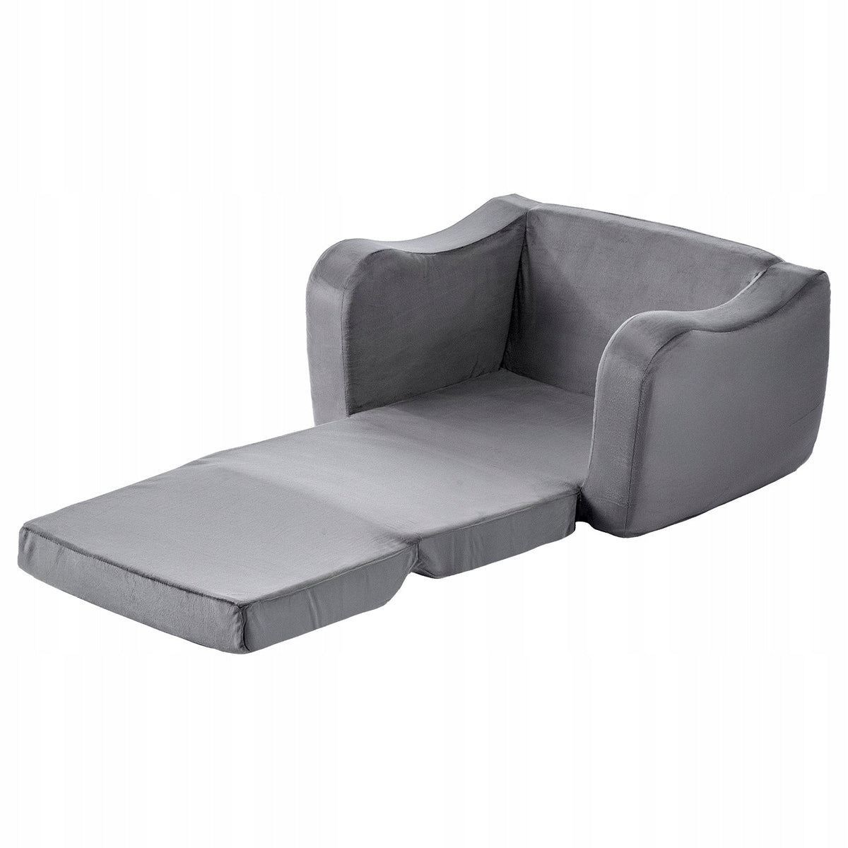 VEVOR FOLDABLE 2-IN-1 CHILDREN'S SOFA ARMCHAIR WITH 28D SPONGE SHORT PLUSH GREY