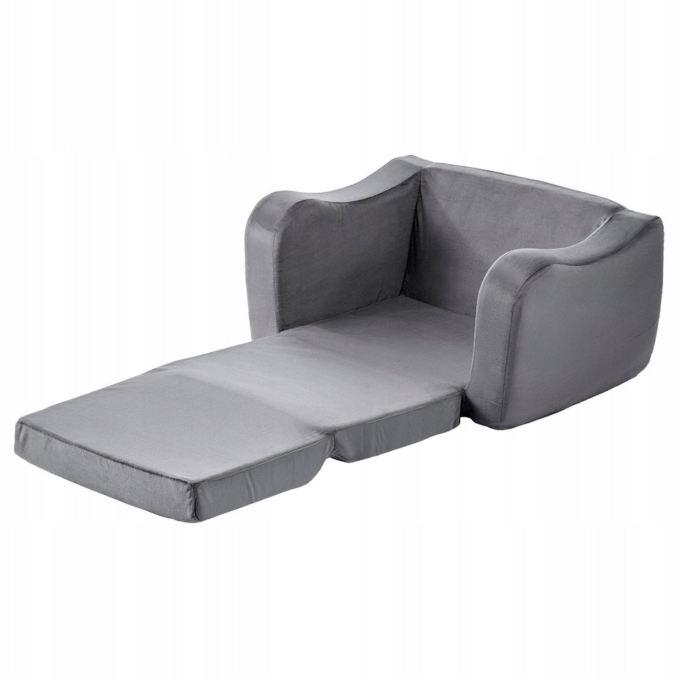 VEVOR FOLDABLE 2-IN-1 CHILDREN'S SOFA ARMCHAIR WITH 28D SPONGE SHORT PLUSH GREY