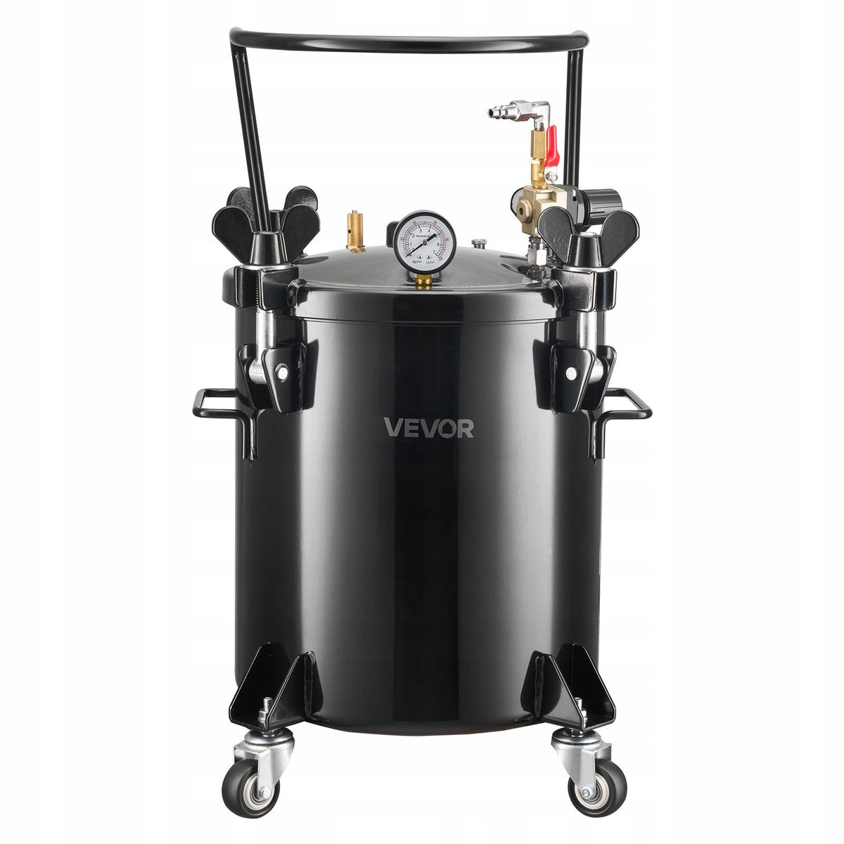 VEVOR 20L PRESSURE POT FOR PAINT, STEEL WITH 2 CONNECTORS AND WHEELS