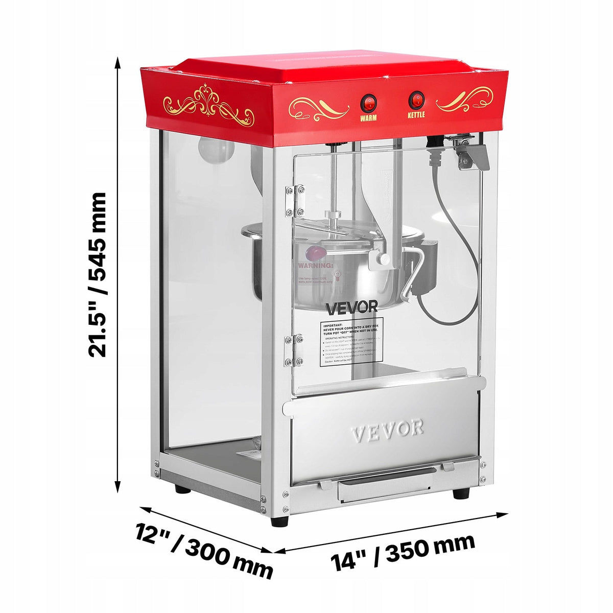 PROFESSIONAL POPCORN MACHINE VEVOR 800W STAINLESS STEEL KETTLE 48