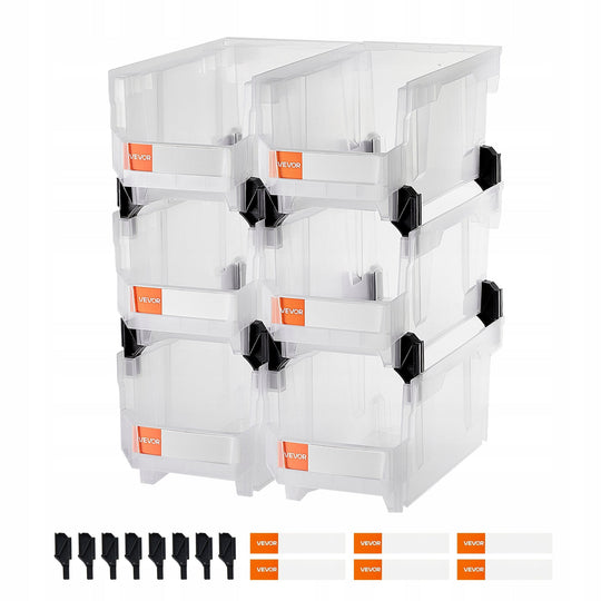 VEVOR STACKABLE STORAGE BOXES 6 PCS 377X215X180 MM STRONG AND PRACTICAL