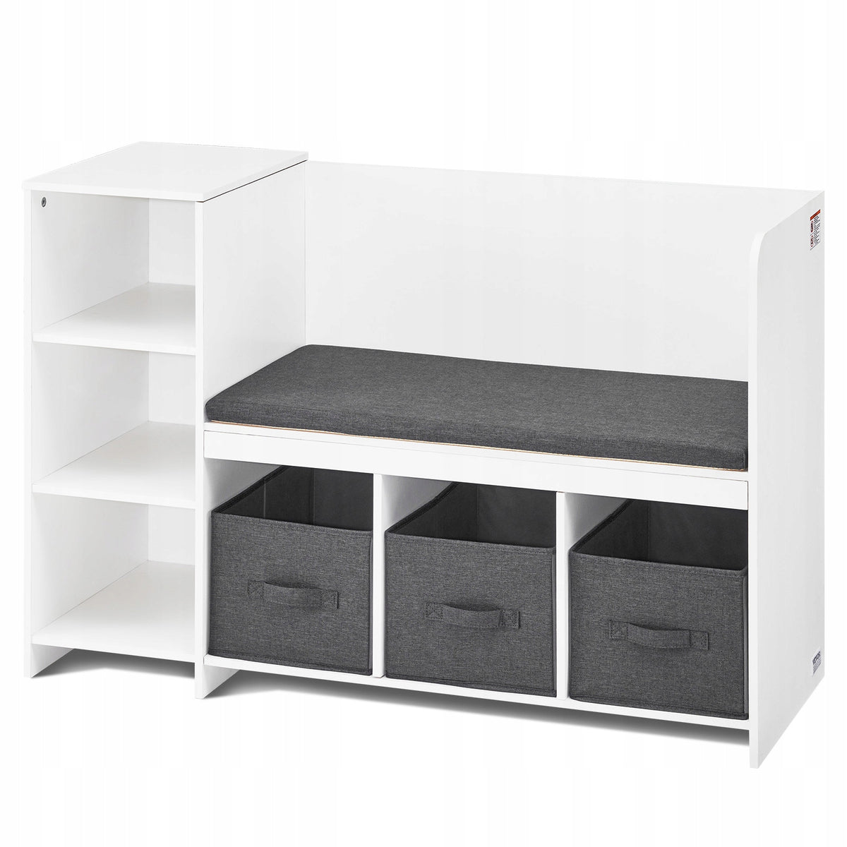 VEVOR KIDS READING BENCH WITH BOOKSHELF AND REMOVABLE CUSHION WHITE