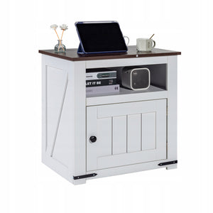 VEVOR RUSTIC SQUARE NIGHTSTAND WITH USB PORTS AND OUTLETS